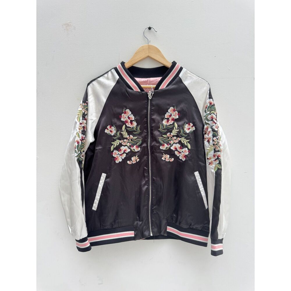 Viport NWT Reversible Sukajan Bomber Jacket Floral Dragon Embroidered Sz L Large